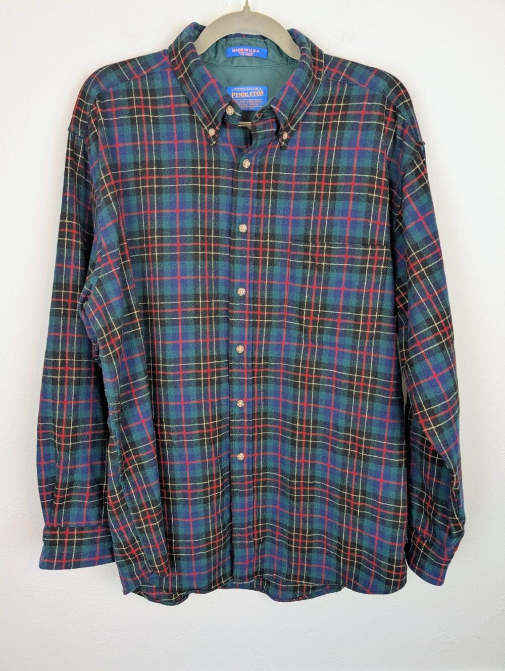 Pendleton Shirt Wool Authentic Hunting Brodie Tartan Plaid Western Green Size L